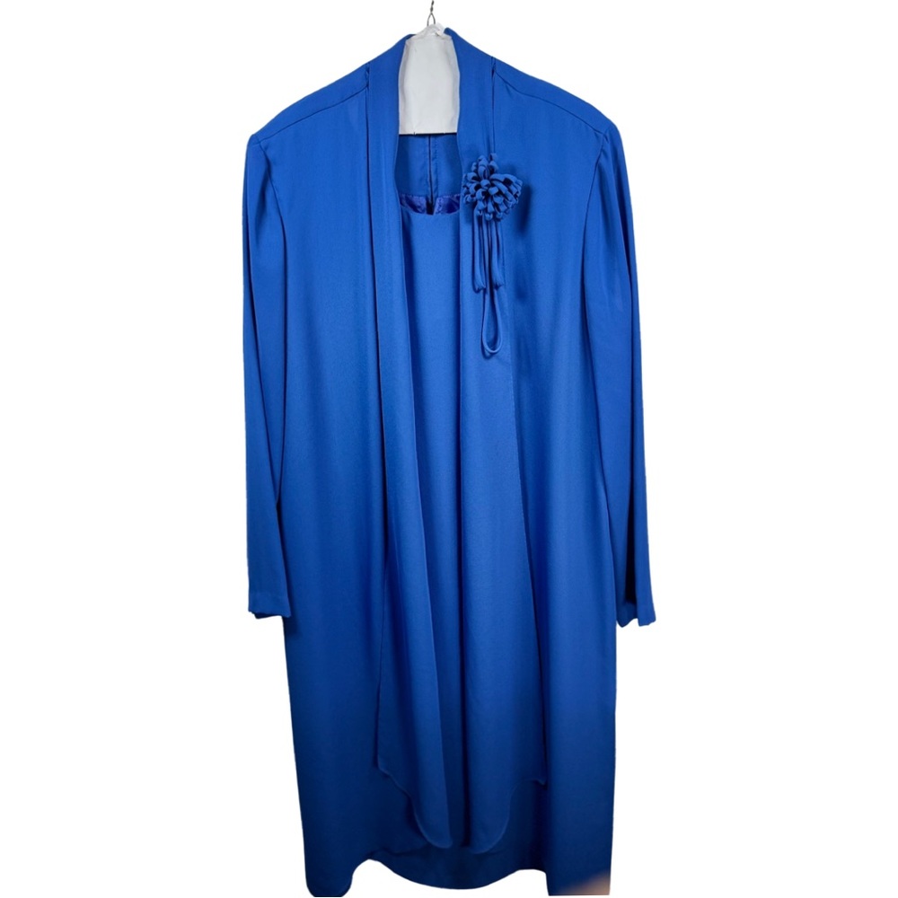 Vintage FTLTD Woman Maxi Blue 100% Polyester fully lined dress with shoulder pad